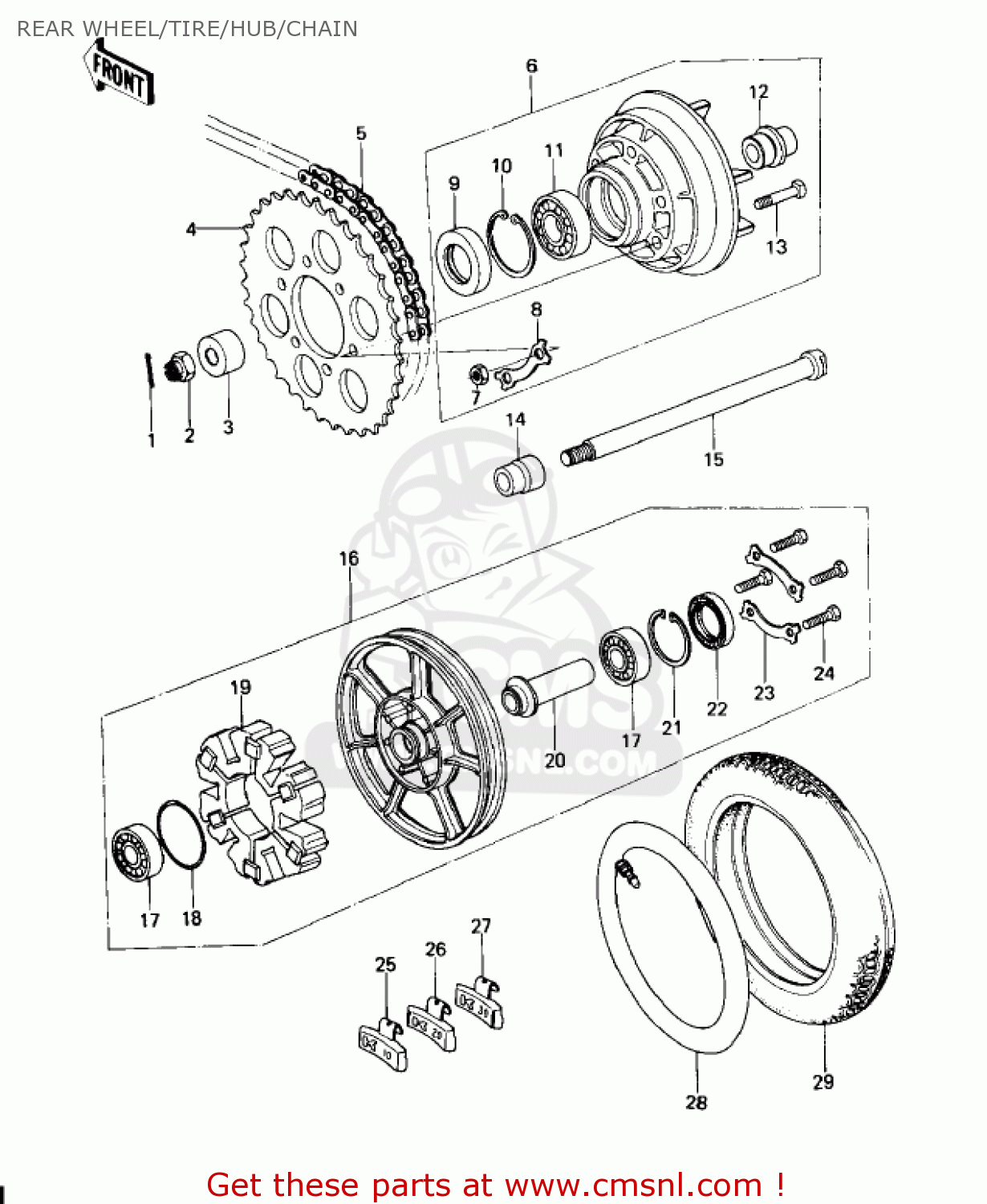 REAR WHEEL/TIRE/HUB/CHAIN KZ650D2 SR 1979 USA CANADA