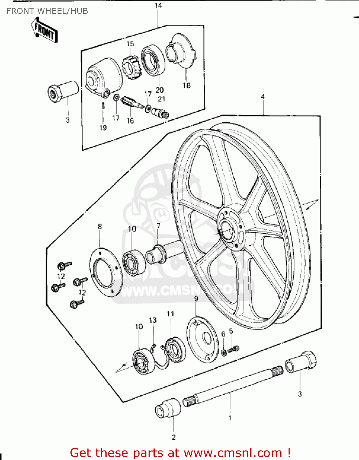 FRONT WHEEL/HUB KZ650E1 LTD 1980 USA / MPH