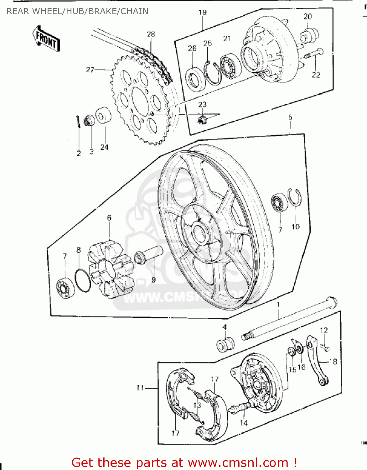 REAR WHEEL/HUB/BRAKE/CHAIN KZ650E1 LTD 1980 USA / MPH