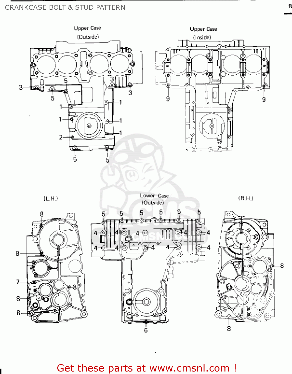CRANKCASE BOLT & STUD PATTERN KZ650E1 LTD 1980 USA / MPH