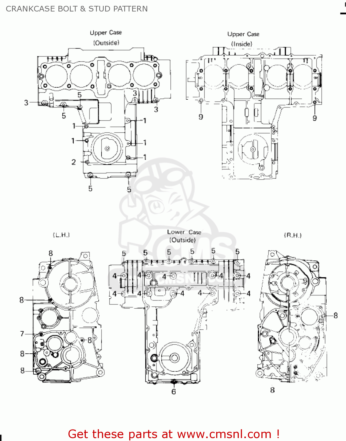 CRANKCASE BOLT & STUD PATTERN KZ650F1 1980 USA CANADA