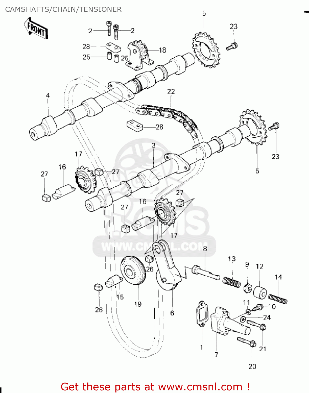 CAMSHAFTS/CHAIN/TENSIONER KZ650F1 1980 USA CANADA