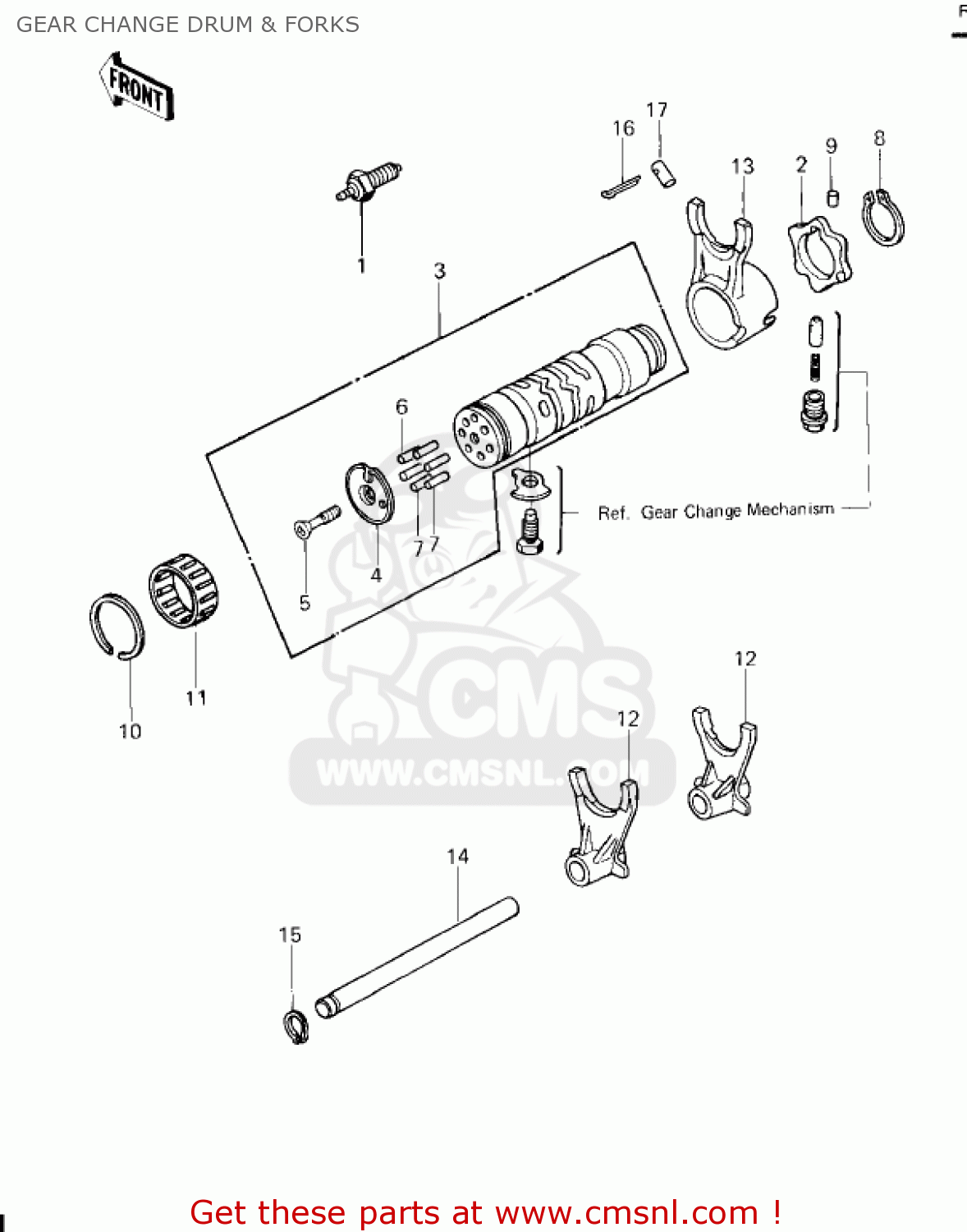 GEAR CHANGE DRUM & FORKS KZ650F1 1980 USA CANADA