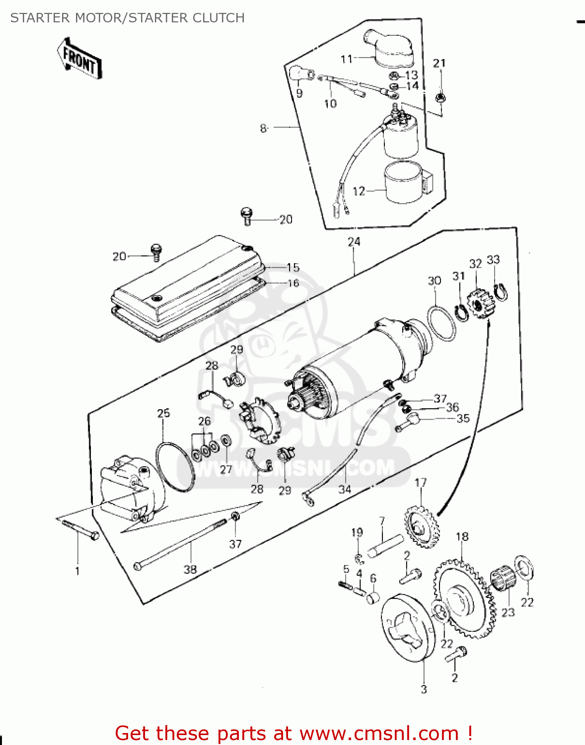 STARTER MOTOR/STARTER CLUTCH KZ650F1 1980 USA CANADA