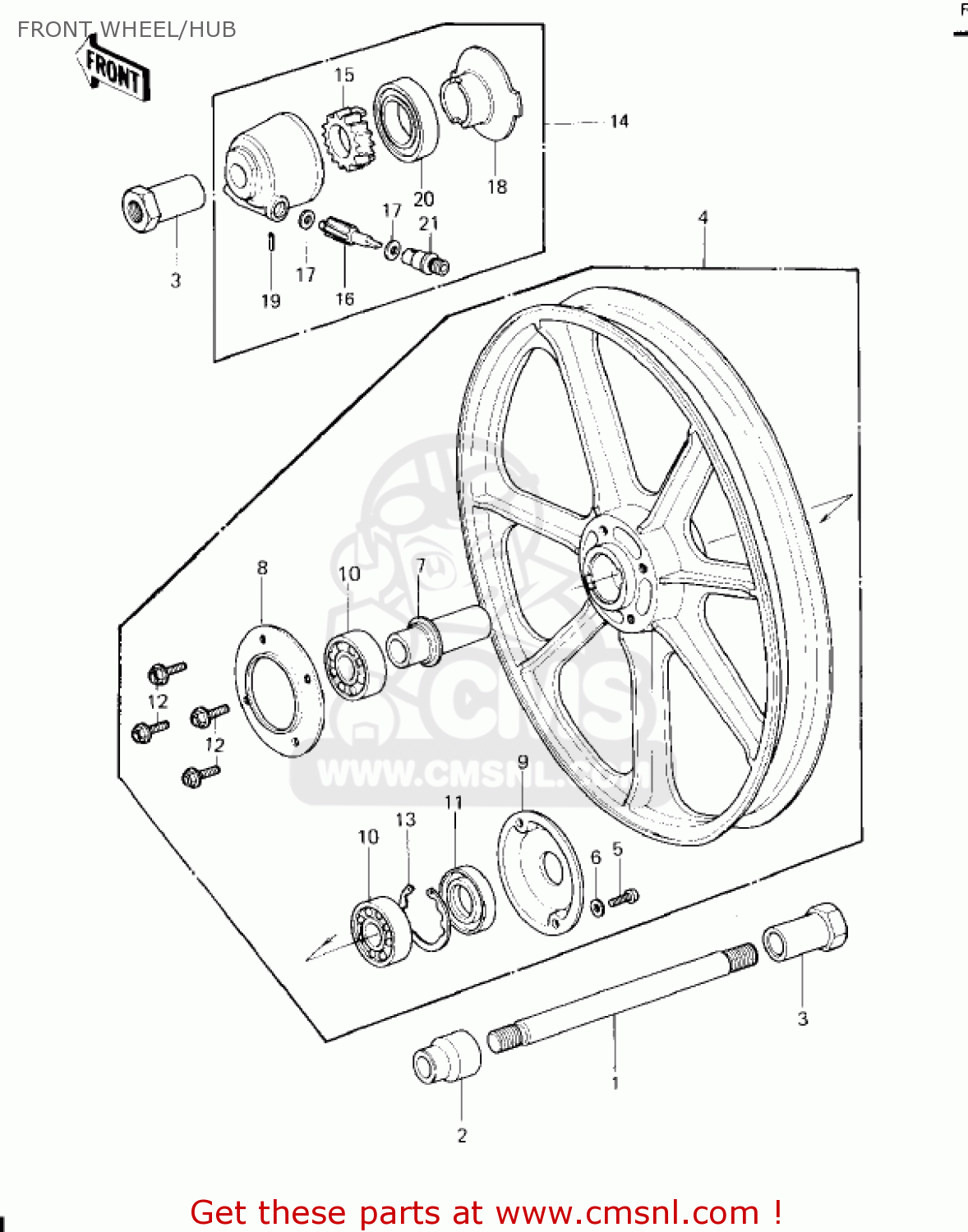 FRONT WHEEL/HUB KZ650F1 1980 USA CANADA