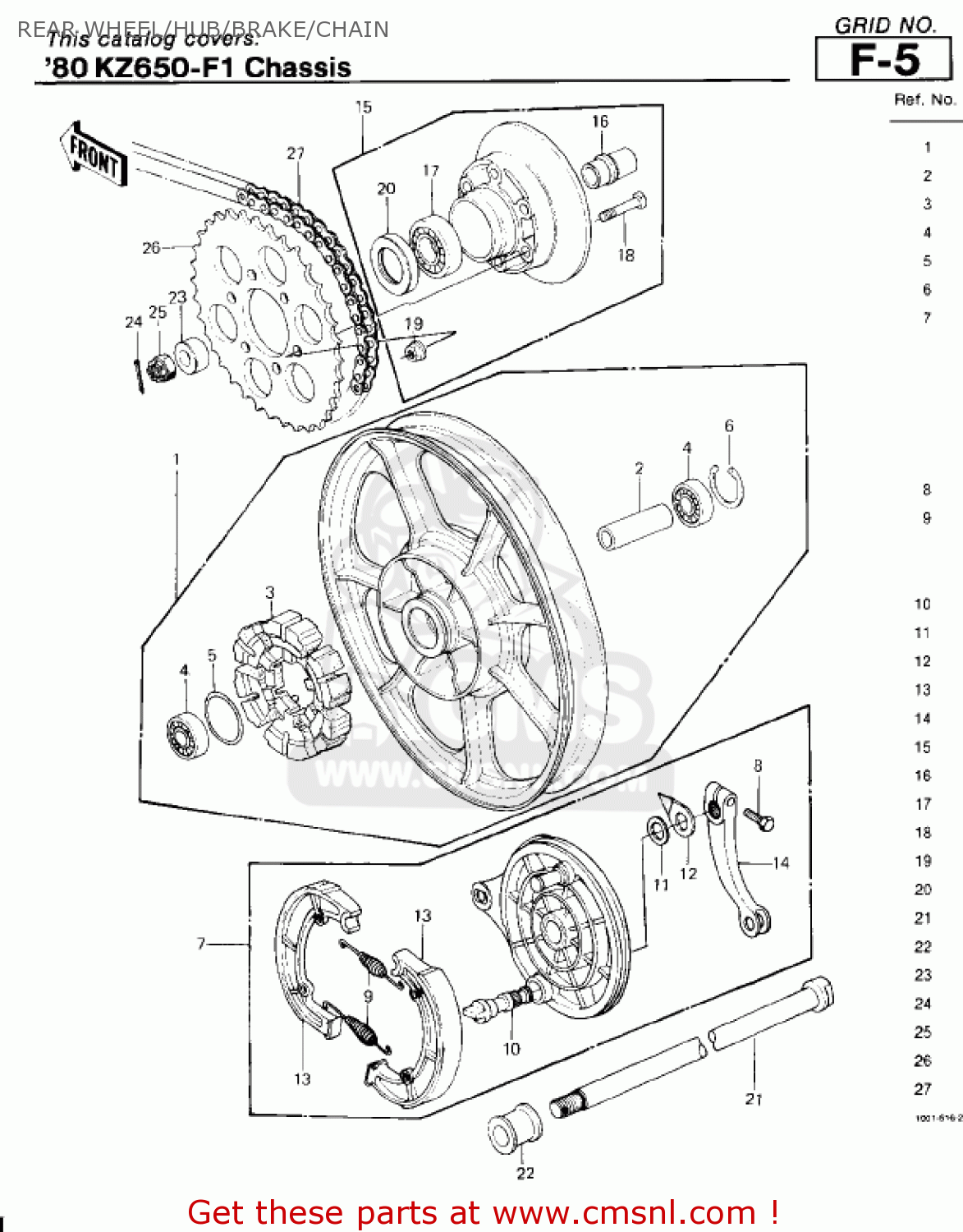 REAR WHEEL/HUB/BRAKE/CHAIN KZ650F1 1980 USA CANADA