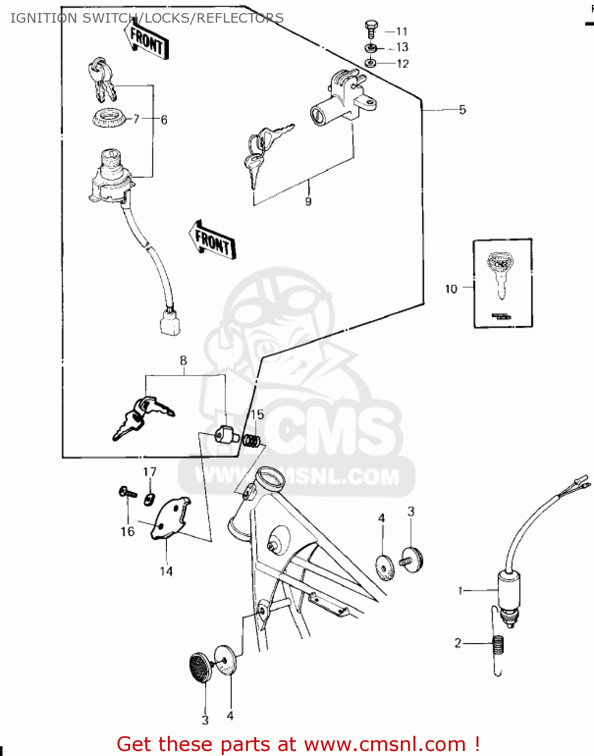 IGNITION SWITCH/LOCKS/REFLECTORS KZ650F1 1980 USA CANADA