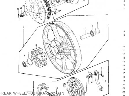 REAR WHEEL/HUB/BRAKE/CHAIN - KZ650F1 1980 USA CANADA