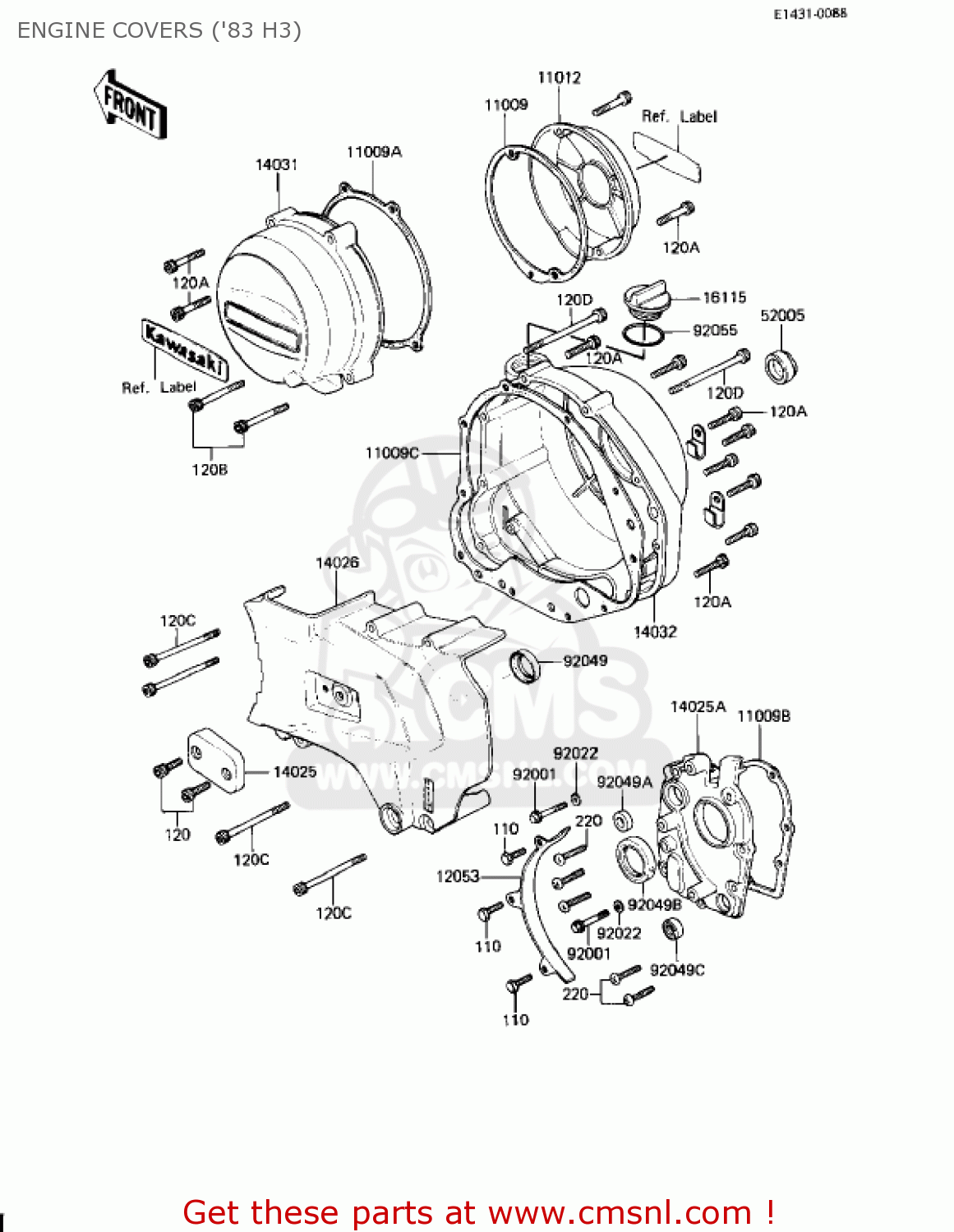 ENGINE COVERS ('83 H3) KZ650H2 CSR 1982 USA CANADA
