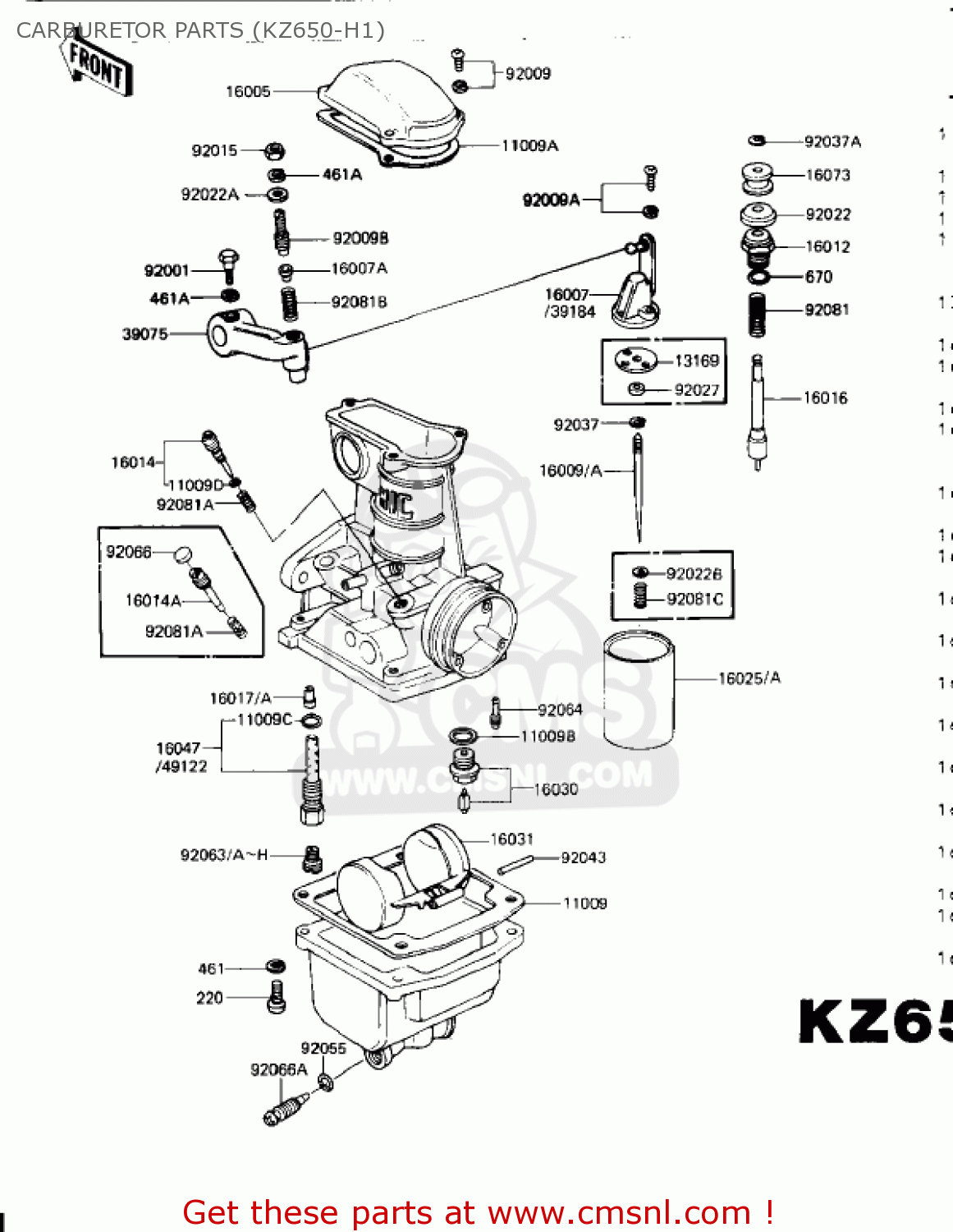 CARBURETOR PARTS (KZ650-H1) KZ650H2 CSR 1982 USA CANADA