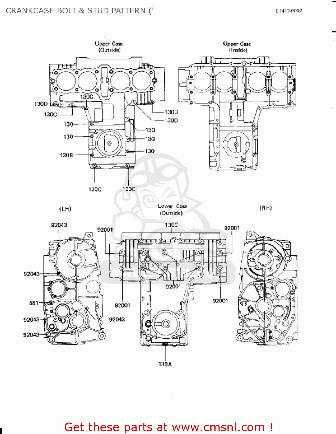 CRANKCASE BOLT & STUD PATTERN (' KZ650H2 CSR 1982 USA CANADA