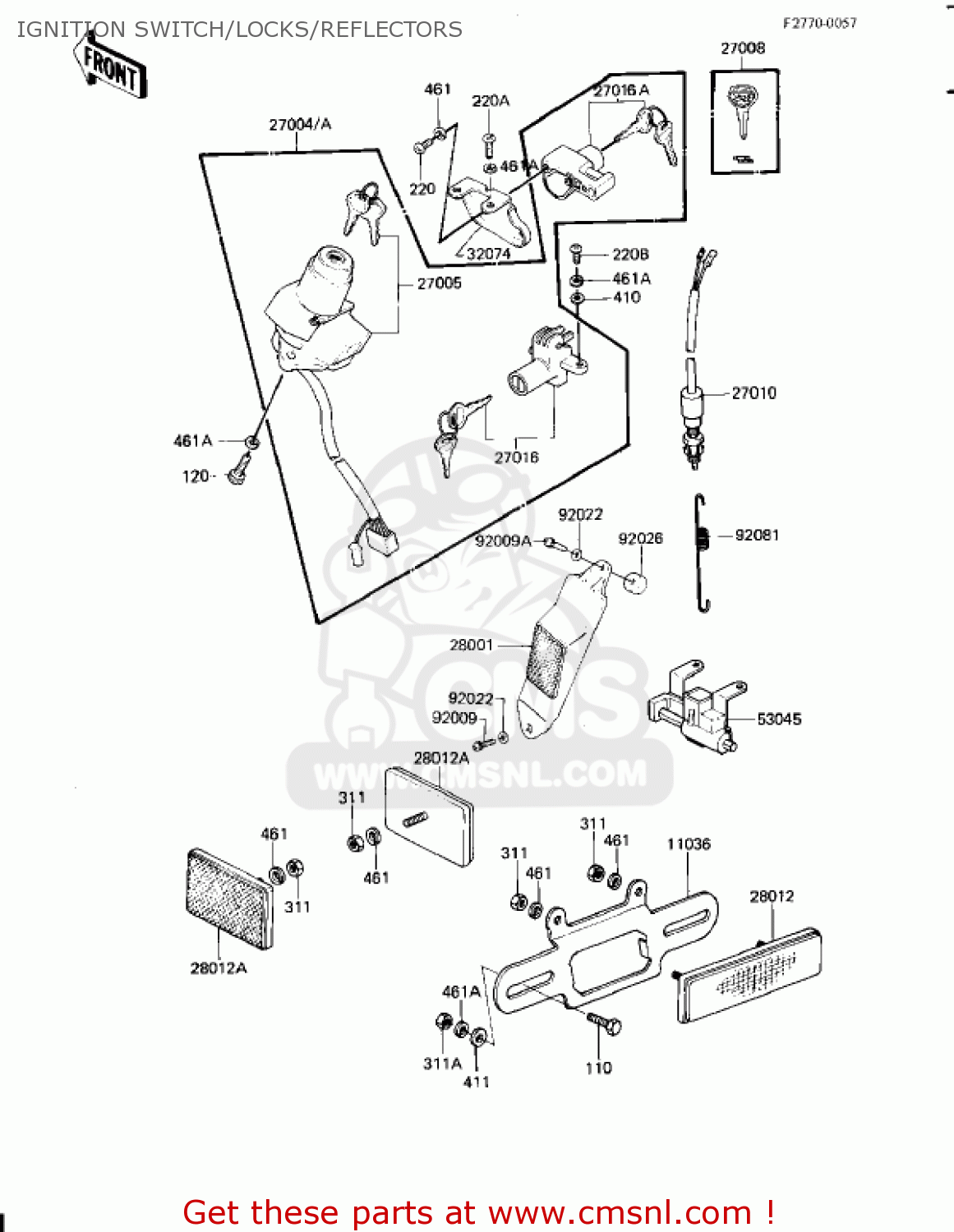 IGNITION SWITCH/LOCKS/REFLECTORS KZ650H2 CSR 1982 USA CANADA