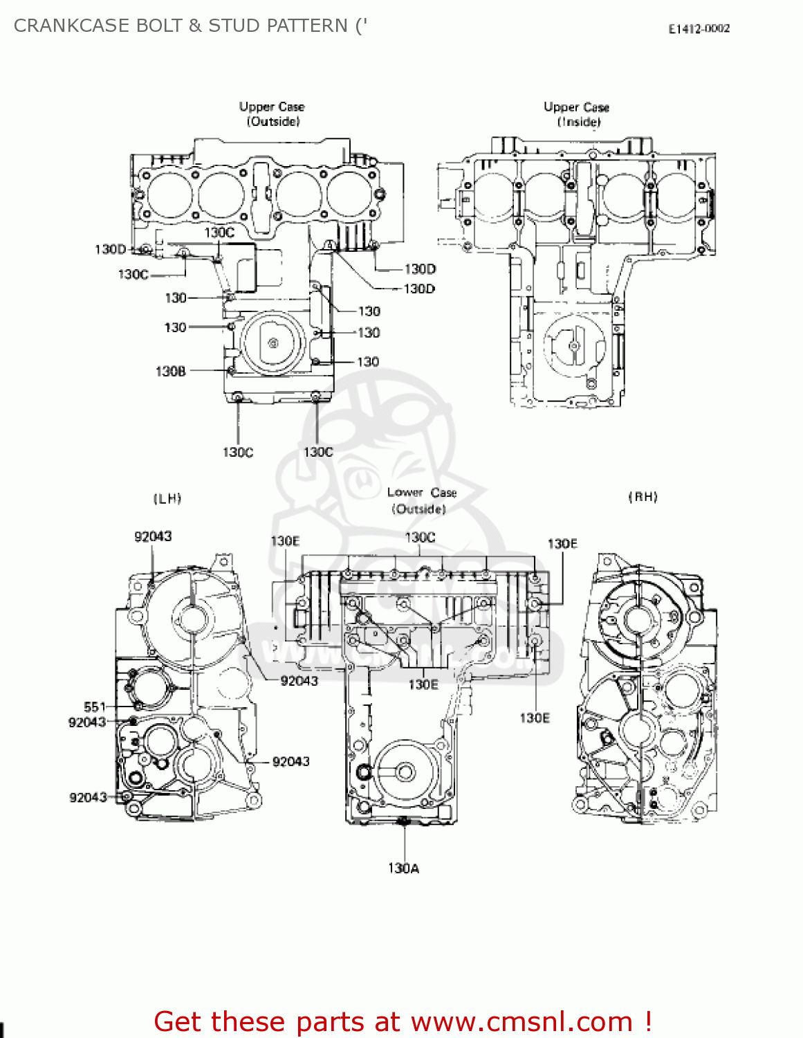 CRANKCASE BOLT & STUD PATTERN (' KZ650H2 CSR 1982 USA CANADA