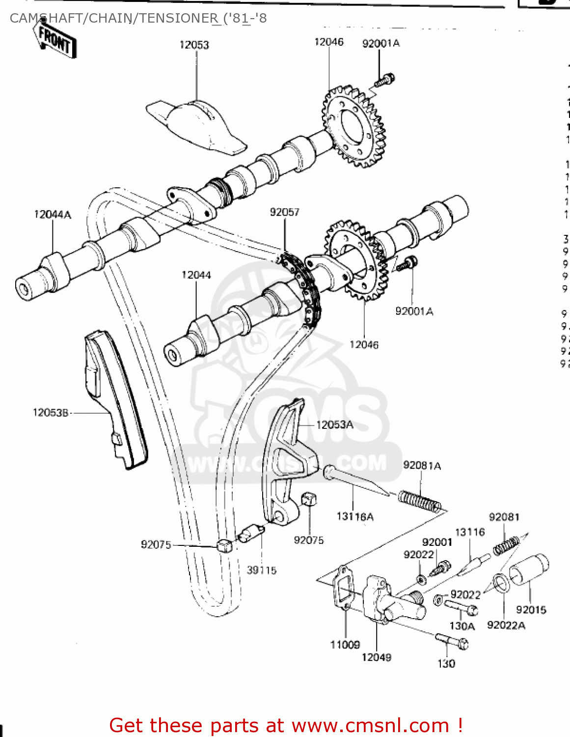 CAMSHAFT/CHAIN/TENSIONER ('81-'8 KZ650H2 CSR 1982 USA CANADA
