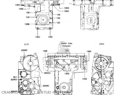 CRANKCASE BOLT & STUD PATTERN (' - KZ650H2 CSR 1982 USA CANADA