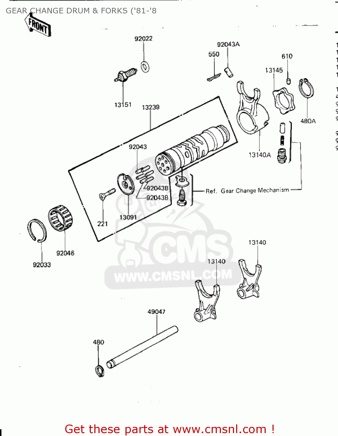 GEAR CHANGE DRUM & FORKS ('81-'8 KZ650H3 CSR 1983 USA CANADA