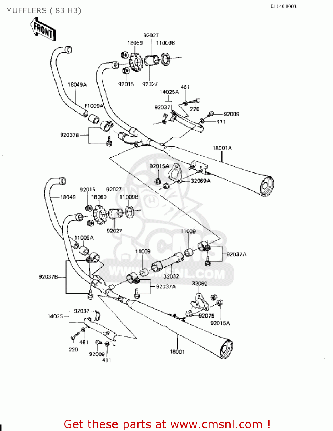 MUFFLERS ('83 H3) KZ650H3 CSR 1983 USA CANADA