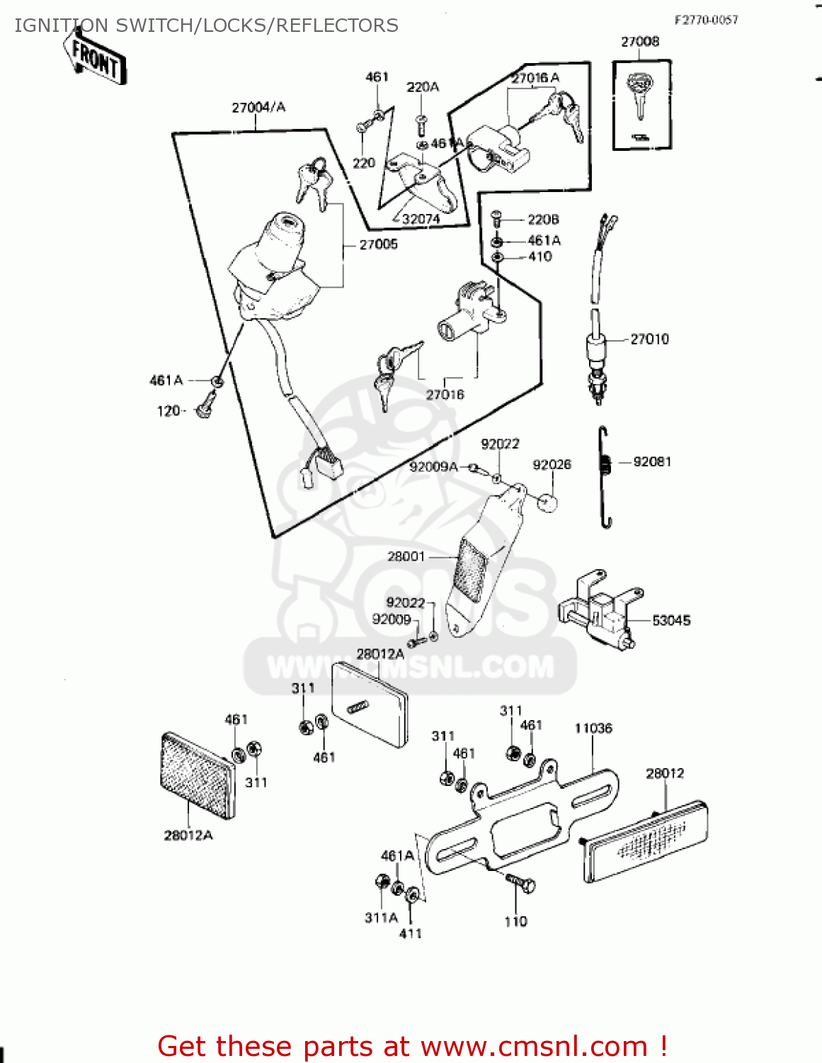 IGNITION SWITCH/LOCKS/REFLECTORS KZ650H3 CSR 1983 USA CANADA