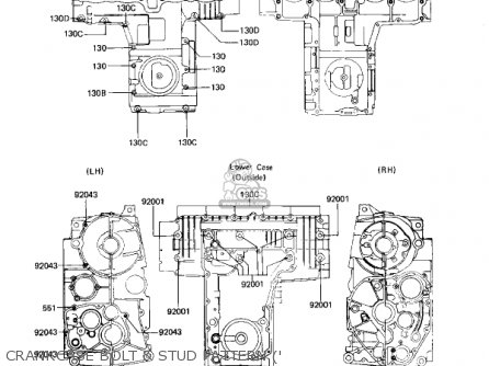 CRANKCASE BOLT & STUD PATTERN (' - KZ650H3 CSR 1983 USA CANADA