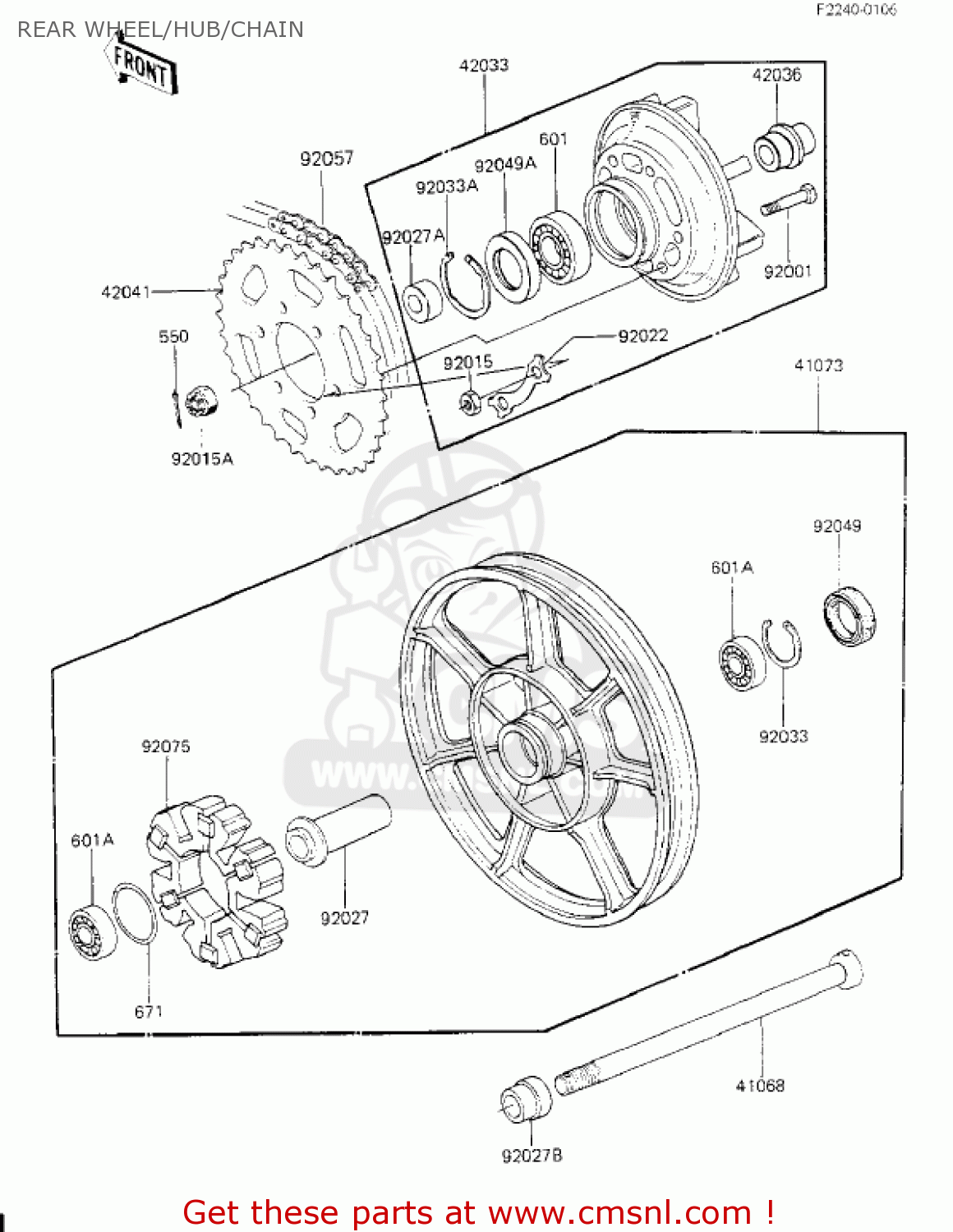REAR WHEEL/HUB/CHAIN KZ700A1 1984 USA CALIFORNIA