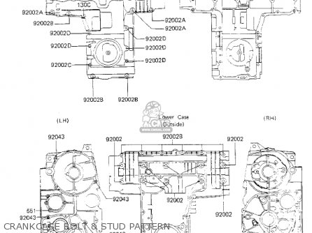 CRANKCASE BOLT & STUD PATTERN - KZ700A1 1984 USA CALIFORNIA
