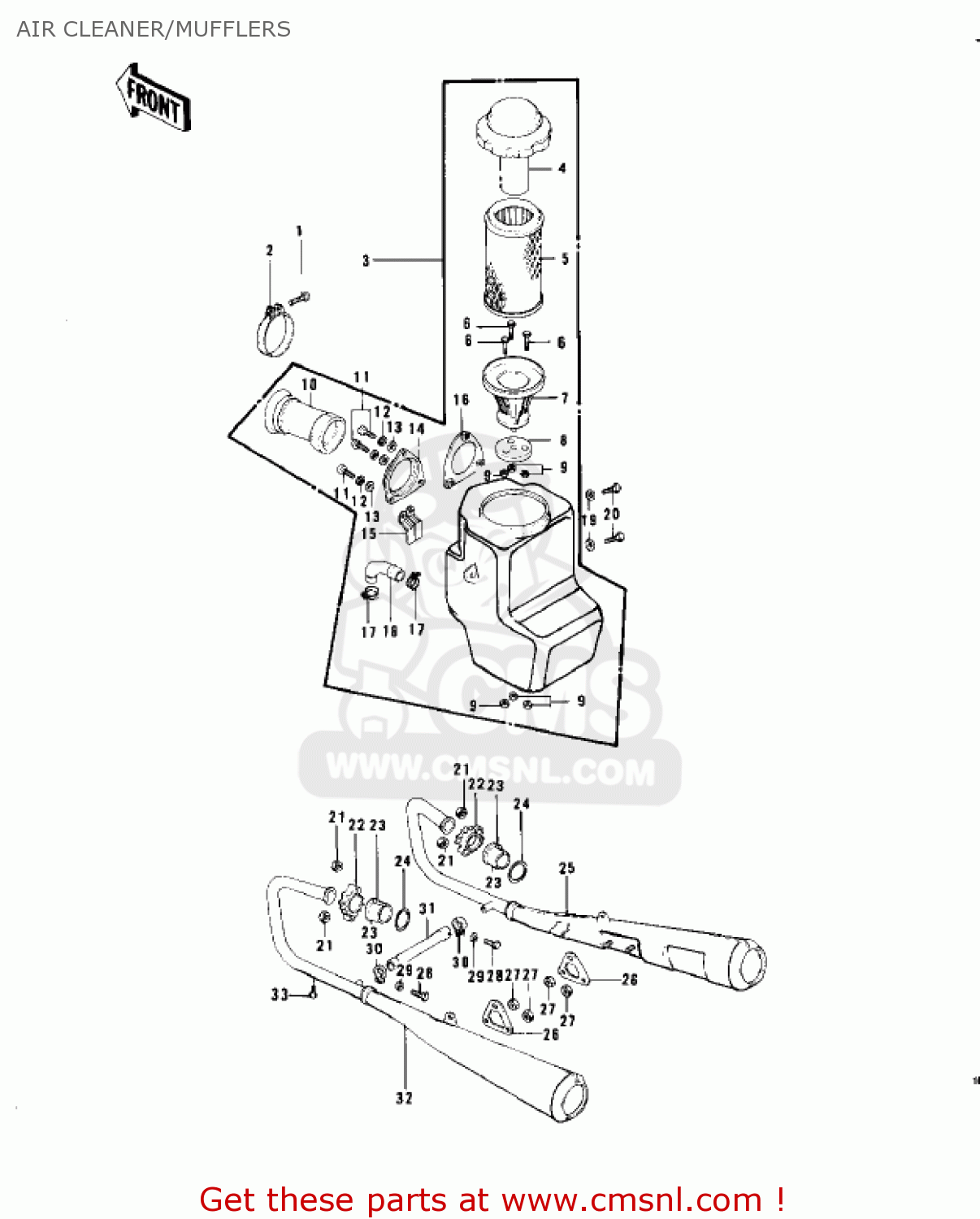 AIR CLEANER/MUFFLERS KZ750B1 1976 USA CANADA / MPH KPH