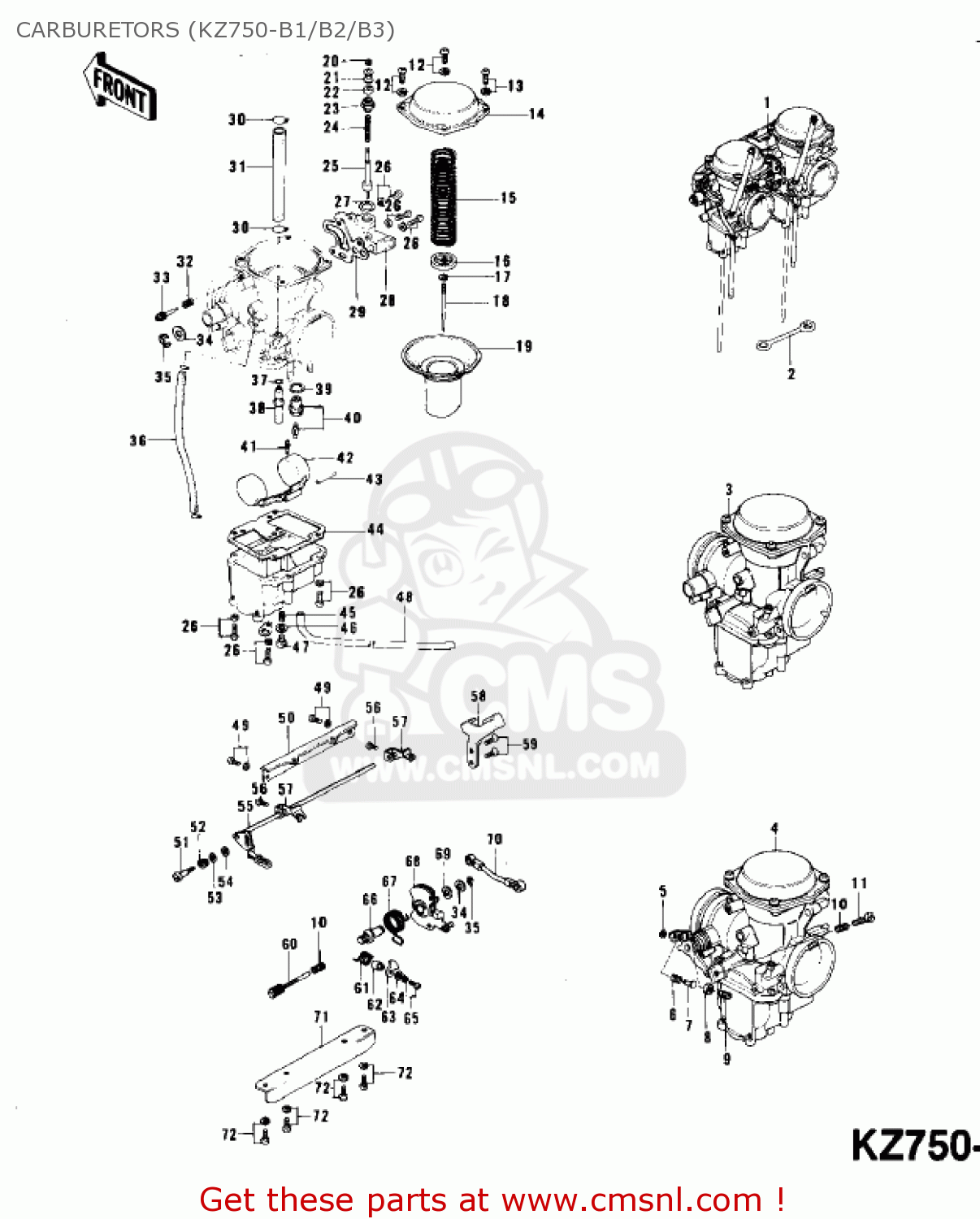 CARBURETORS (KZ750-B1/B2/B3) KZ750B1 1976 USA CANADA / MPH KPH