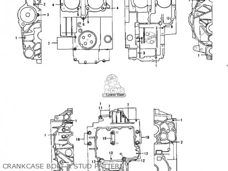 CRANKCASE BOLT & STUD PATTERN - KZ750B1 1976 USA CANADA / MPH KPH