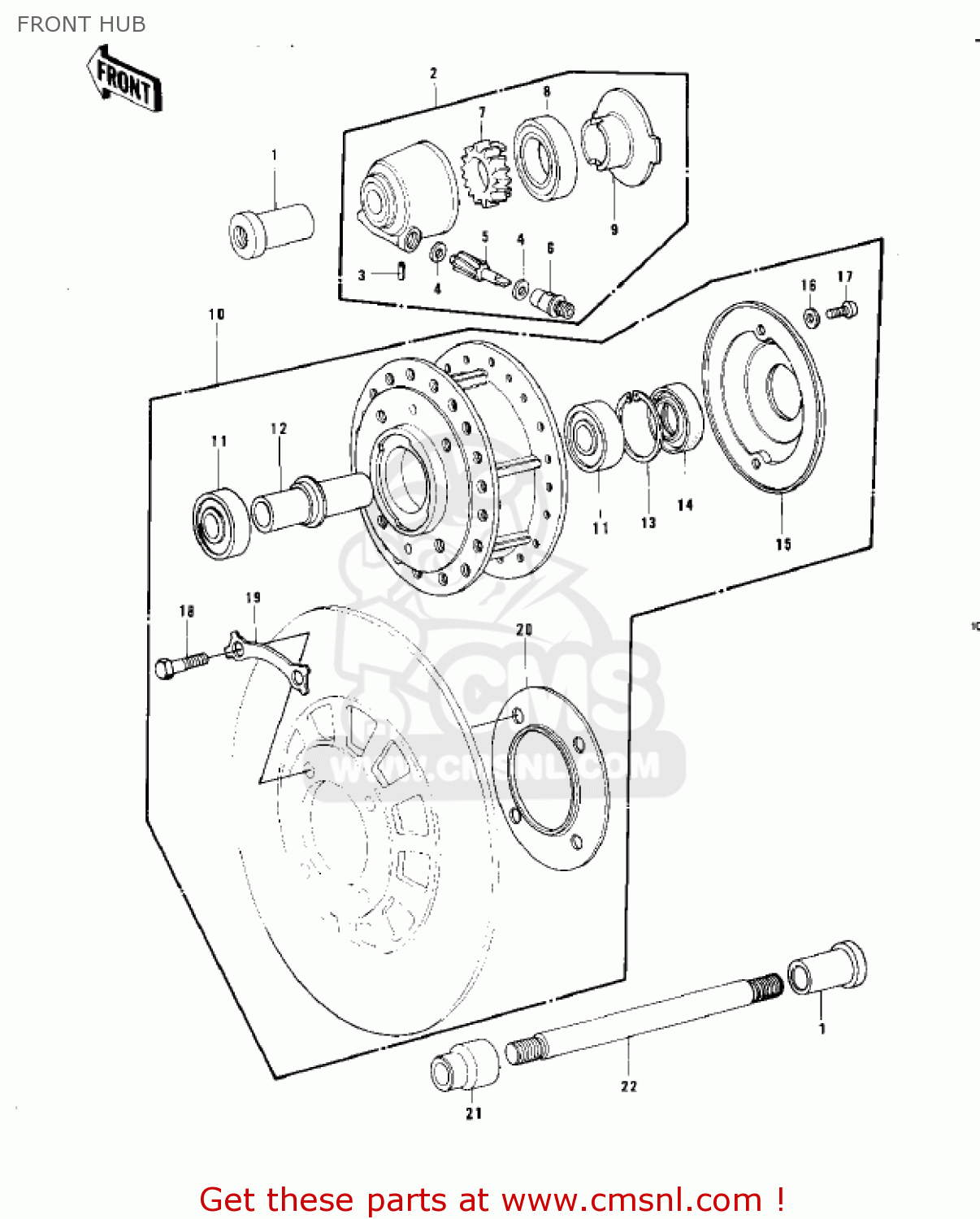 FRONT HUB KZ750B2 1977 USA CANADA / MPH KPH