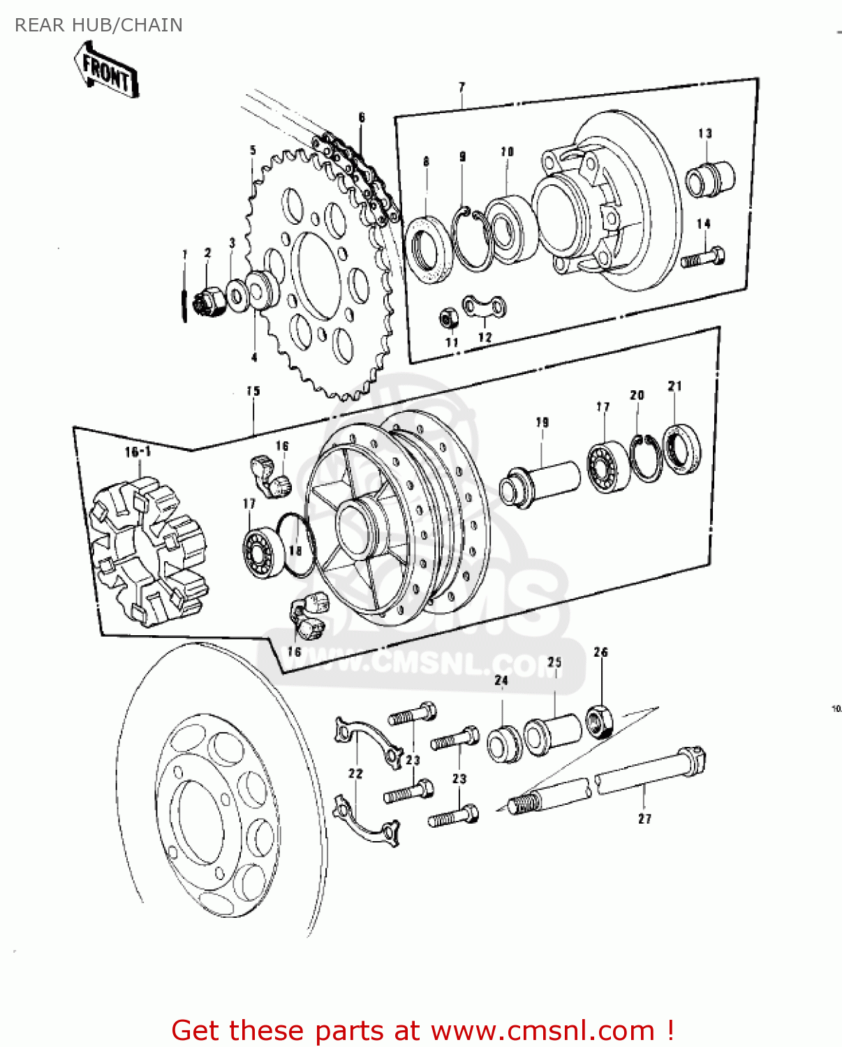 REAR HUB/CHAIN KZ750B2 1977 USA CANADA / MPH KPH