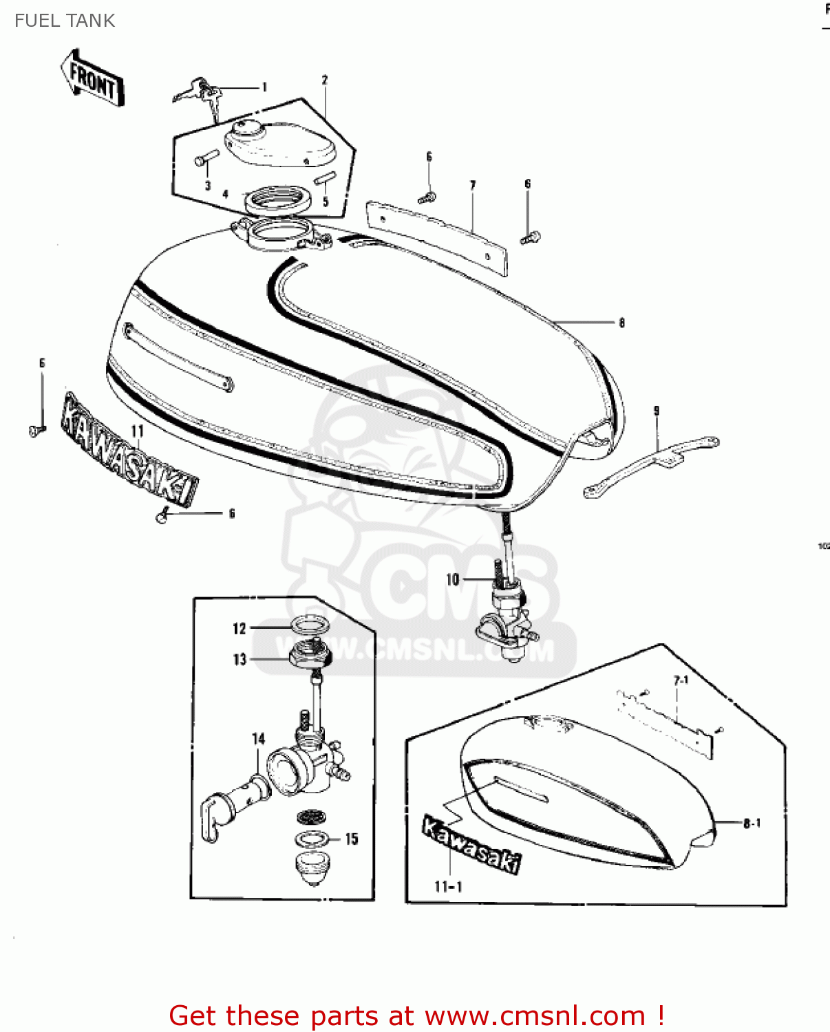 FUEL TANK KZ750B2 1977 USA CANADA / MPH KPH