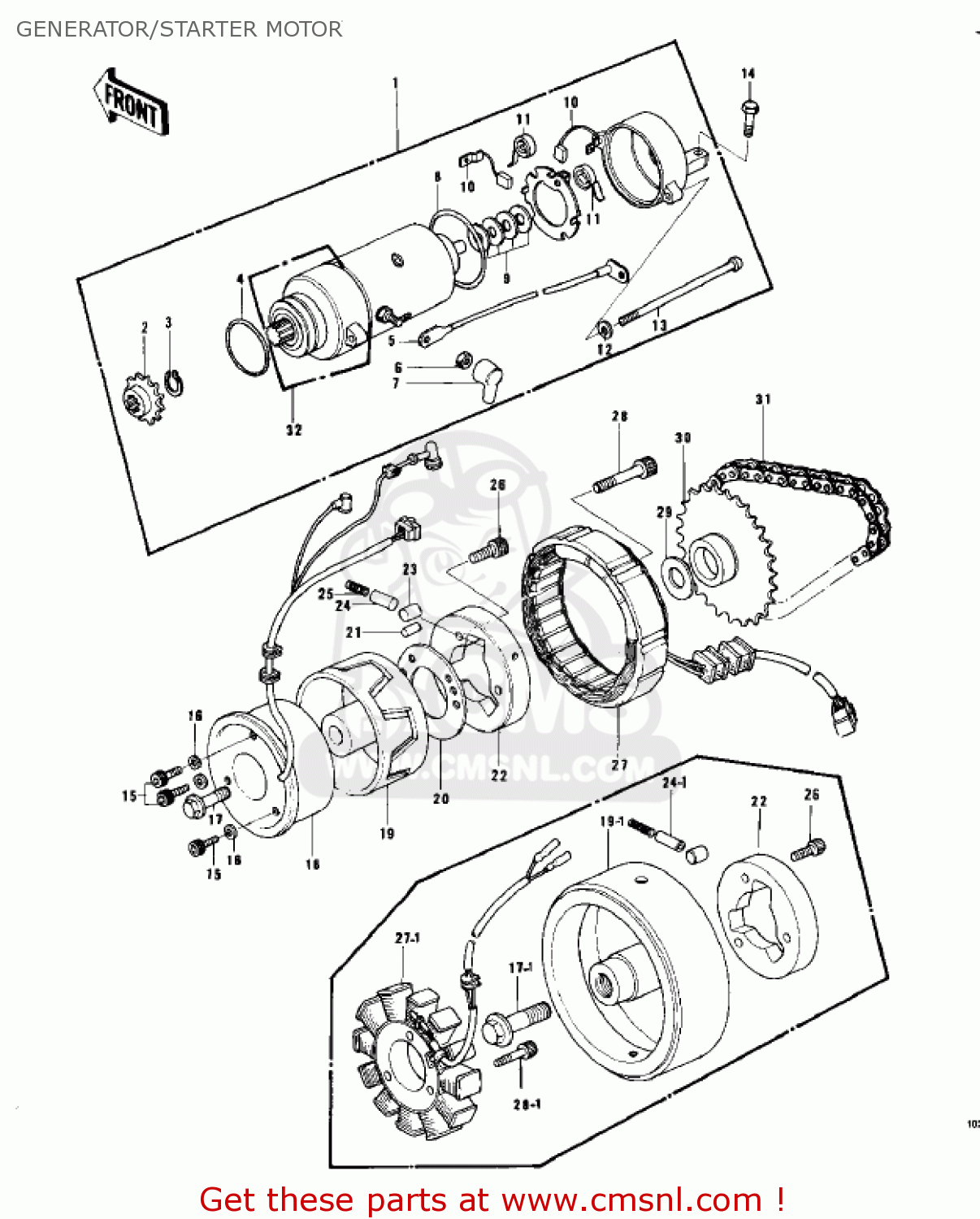 GENERATOR/STARTER MOTOR KZ750B2 1977 USA CANADA / MPH KPH