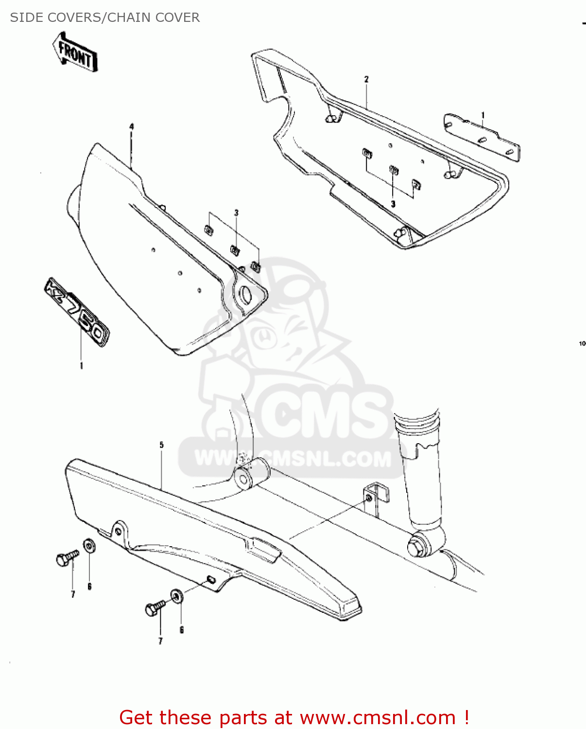 SIDE COVERS/CHAIN COVER KZ750B2 1977 USA CANADA / MPH KPH