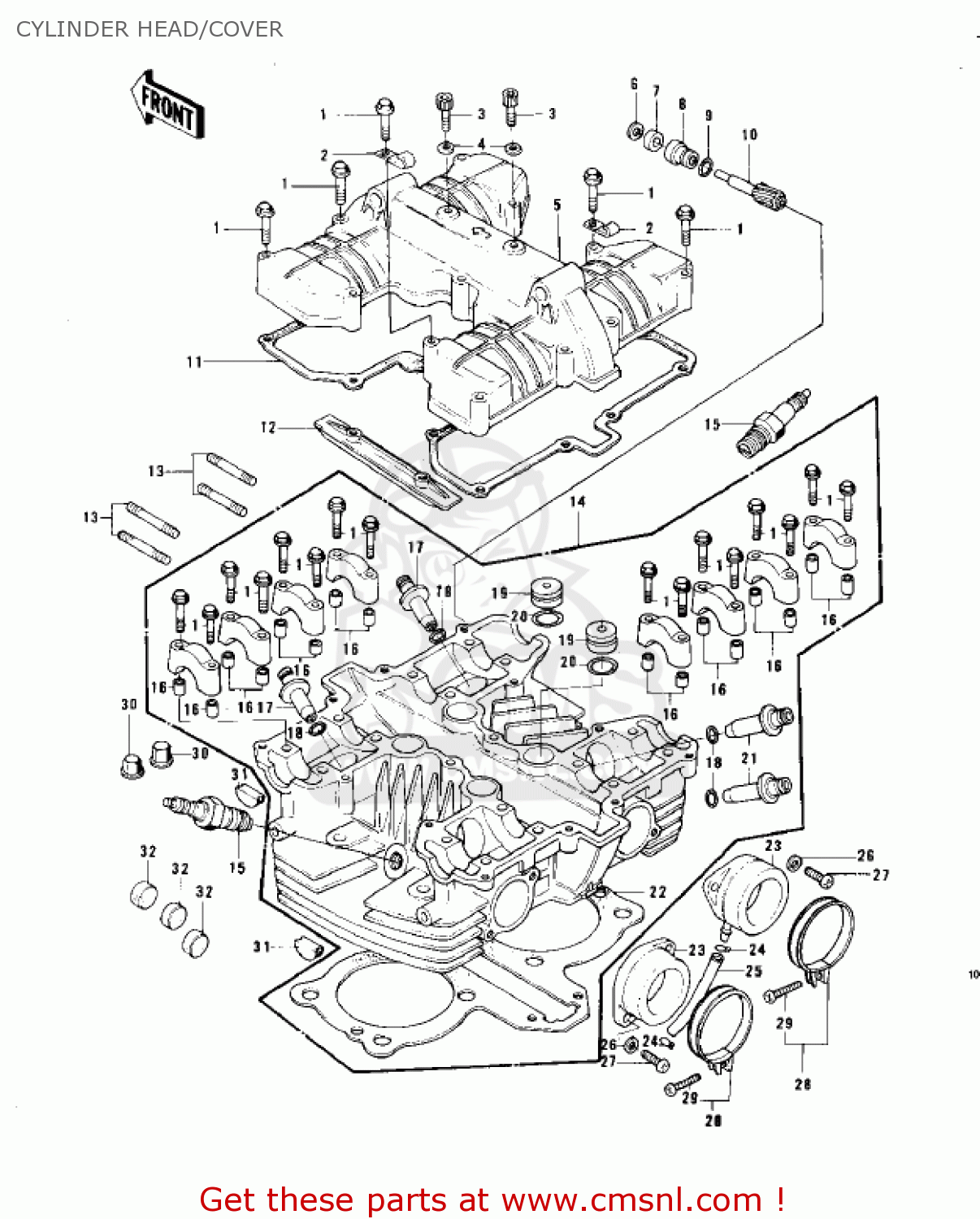 CYLINDER HEAD/COVER KZ750B2 1977 USA CANADA / MPH KPH