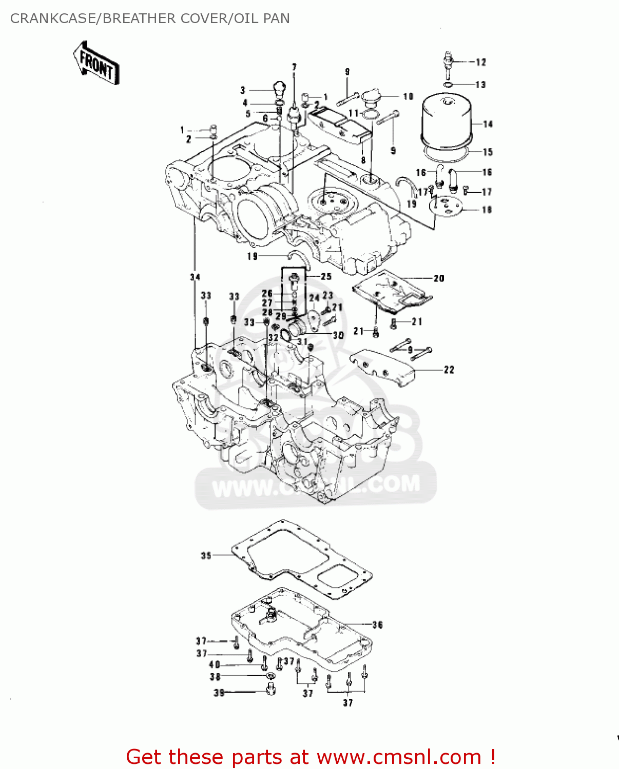 CRANKCASE/BREATHER COVER/OIL PAN KZ750B2 1977 USA CANADA / MPH KPH