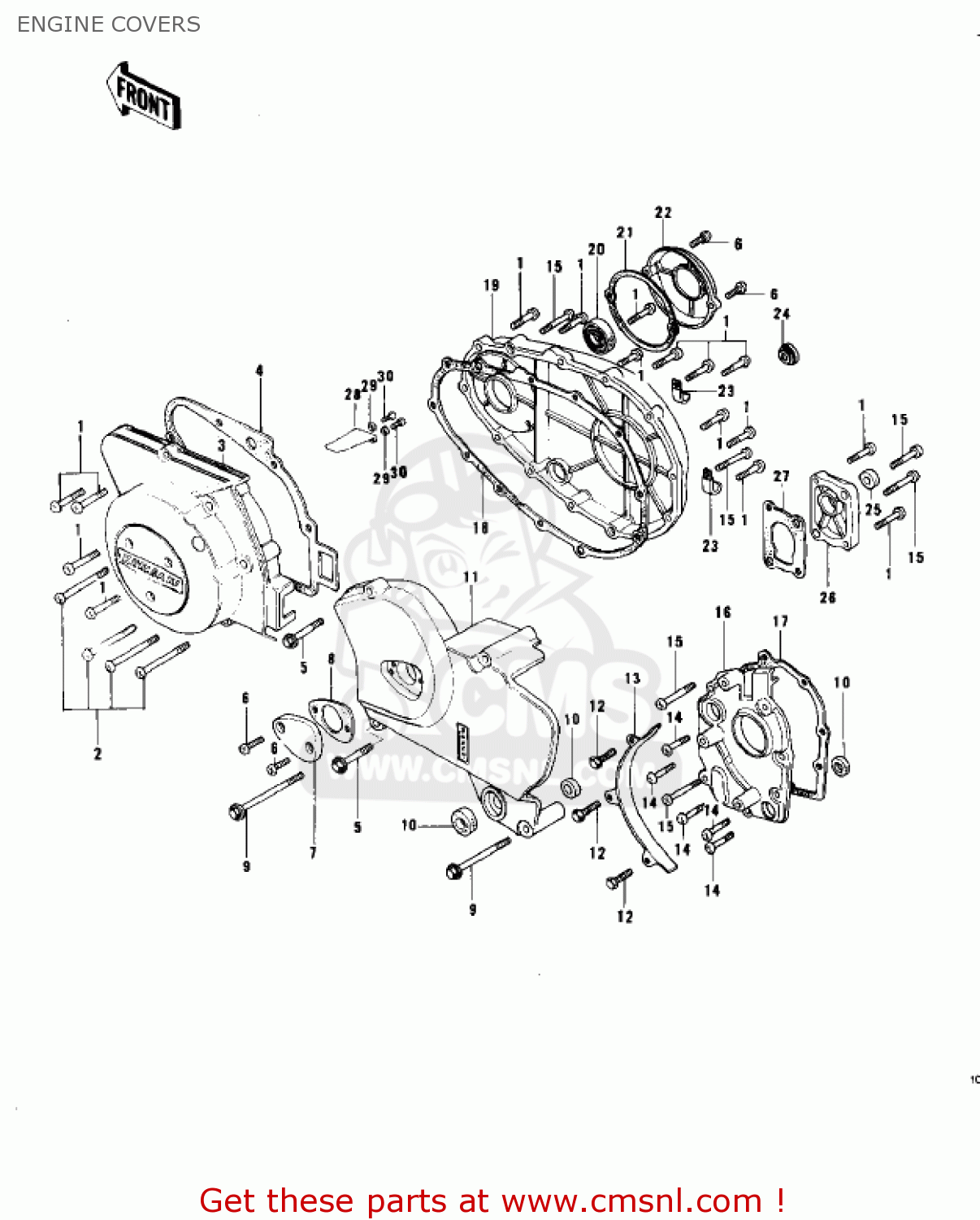 ENGINE COVERS KZ750B2 1977 USA CANADA / MPH KPH