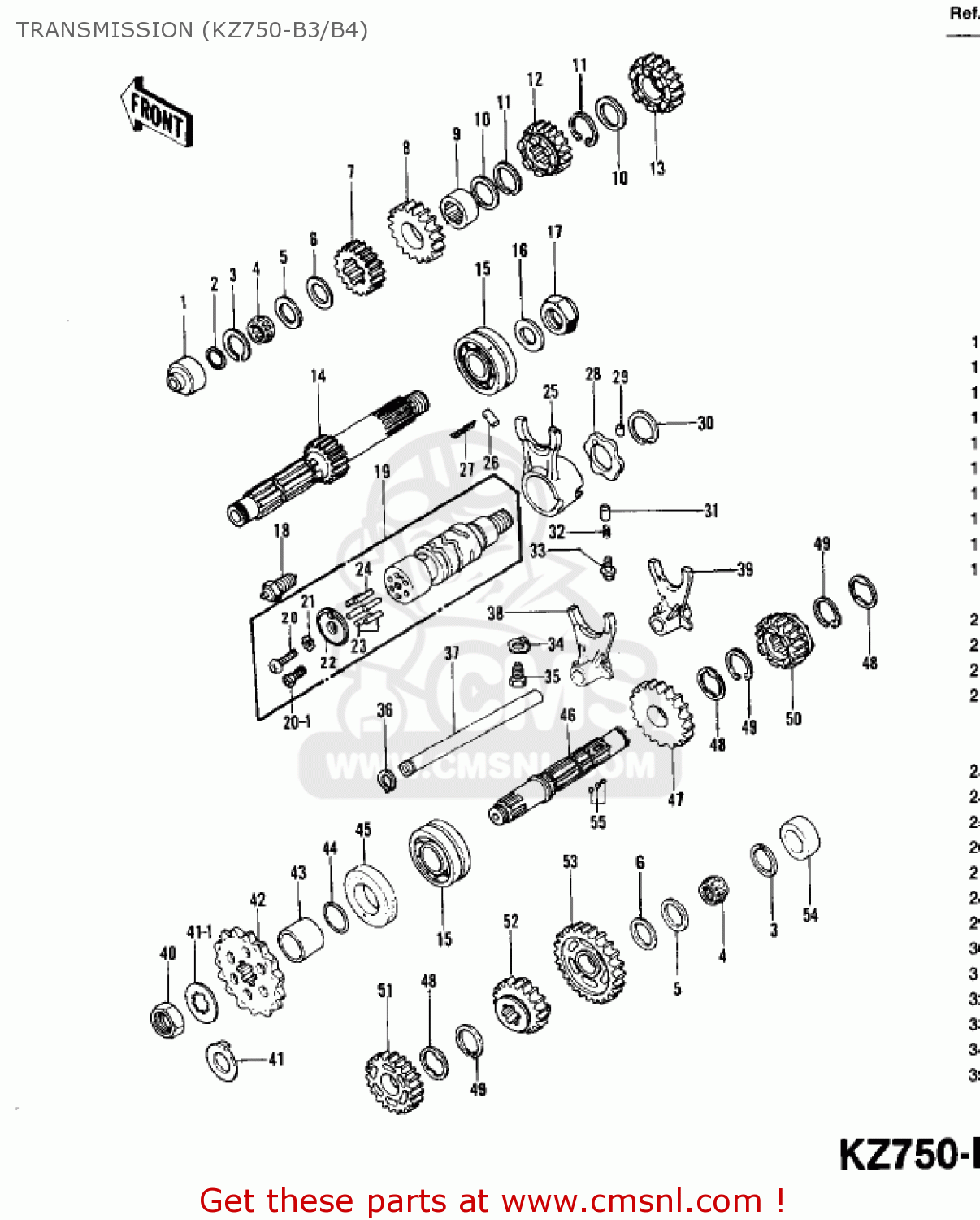 TRANSMISSION (KZ750-B3/B4) KZ750B2 1977 USA CANADA / MPH KPH