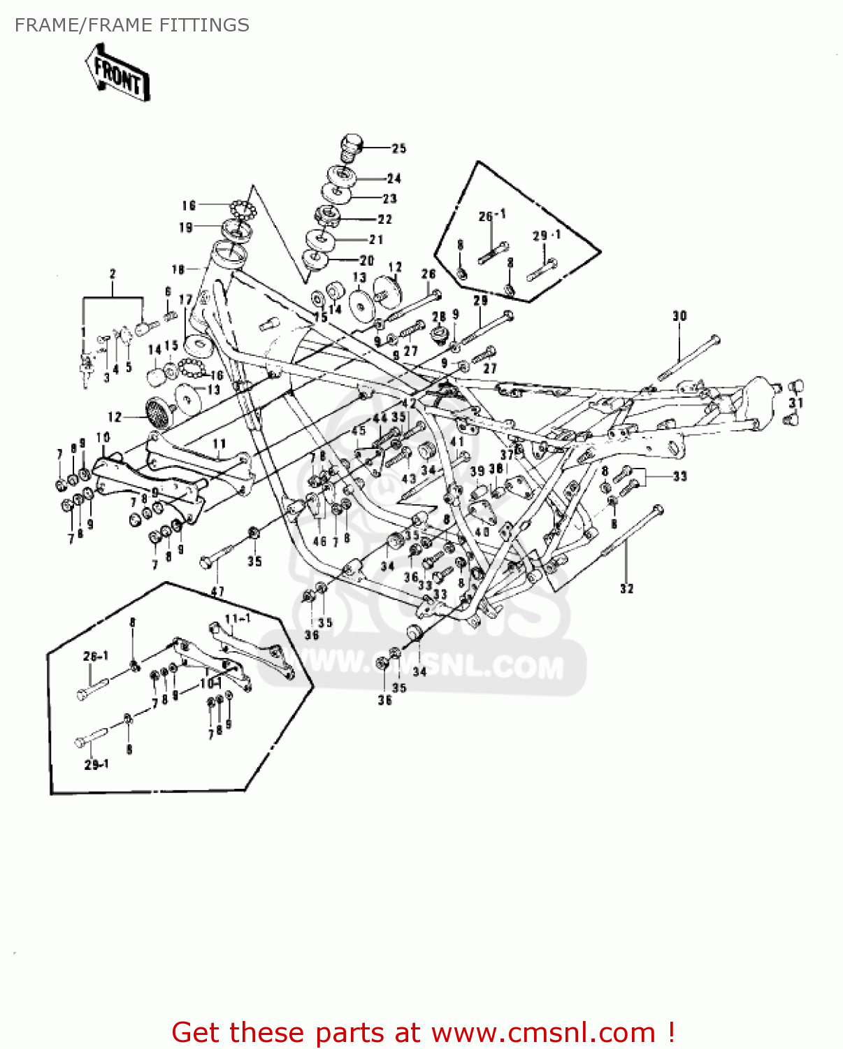 FRAME/FRAME FITTINGS KZ750B2 1977 USA CANADA / MPH KPH