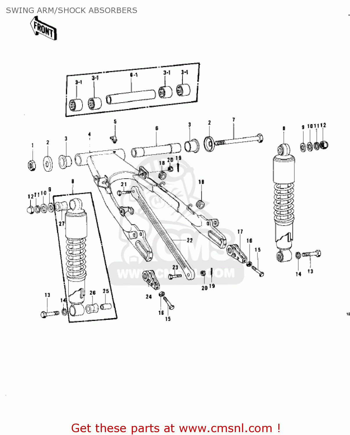 SWING ARM/SHOCK ABSORBERS KZ750B2 1977 USA CANADA / MPH KPH
