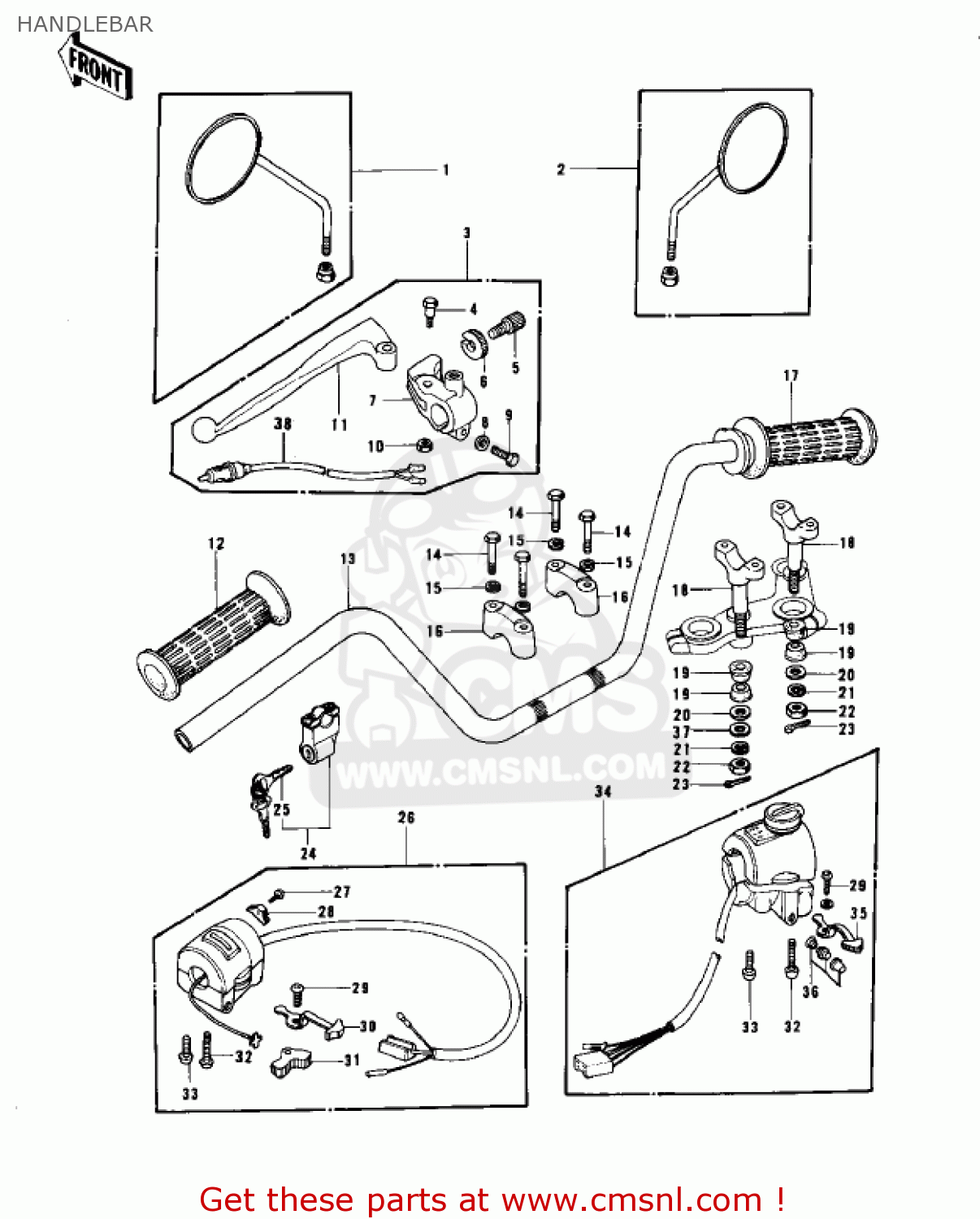 HANDLEBAR KZ750B2 1977 USA CANADA / MPH KPH