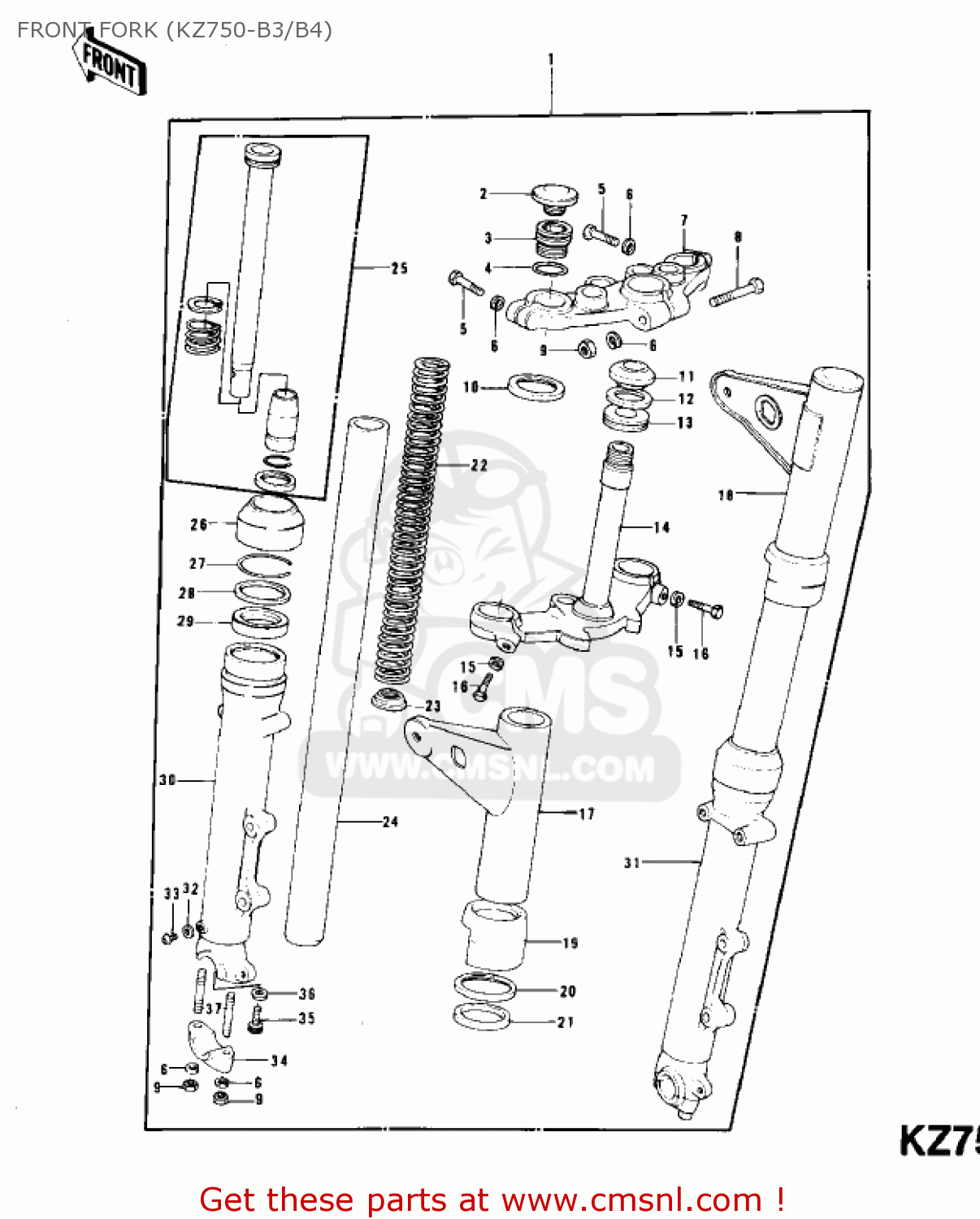 FRONT FORK (KZ750-B3/B4) KZ750B2 1977 USA CANADA / MPH KPH