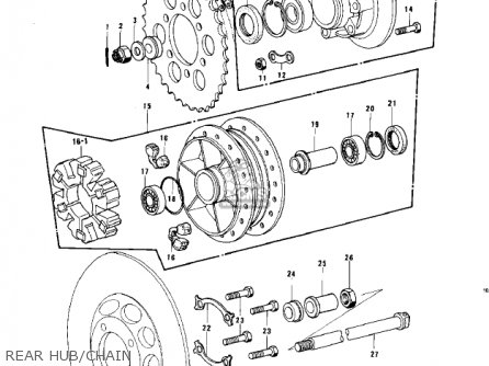 REAR HUB/CHAIN - KZ750B2 1977 USA CANADA / MPH KPH