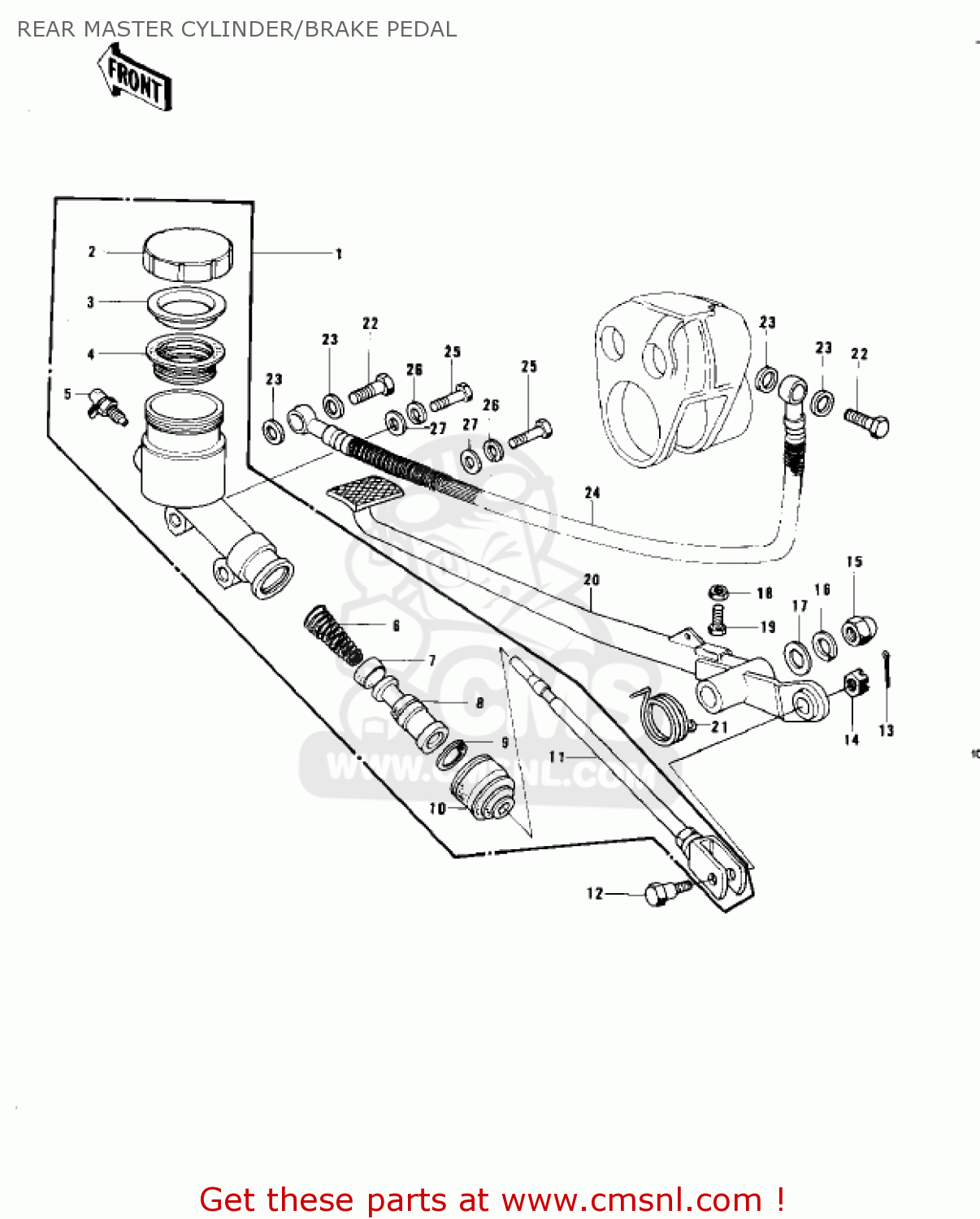 REAR MASTER CYLINDER/BRAKE PEDAL KZ750B3 1978 USA CANADA / MPH KPH