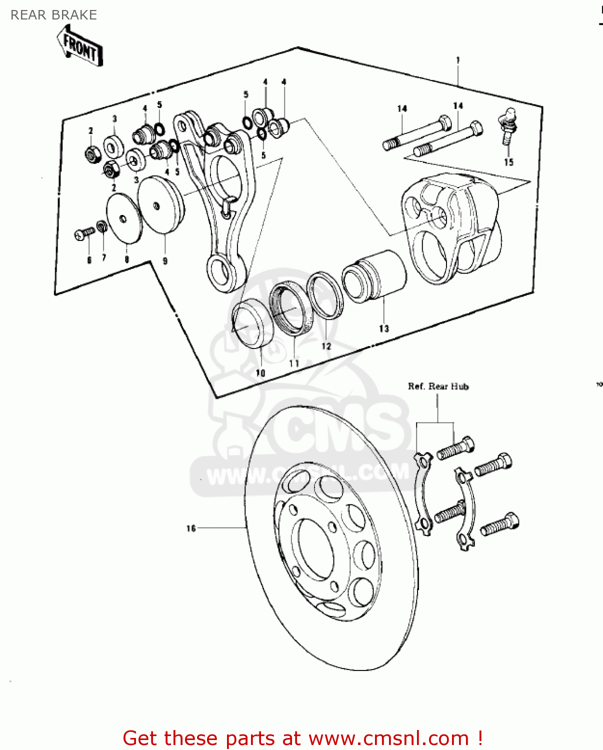 REAR BRAKE KZ750B3 1978 USA CANADA / MPH KPH