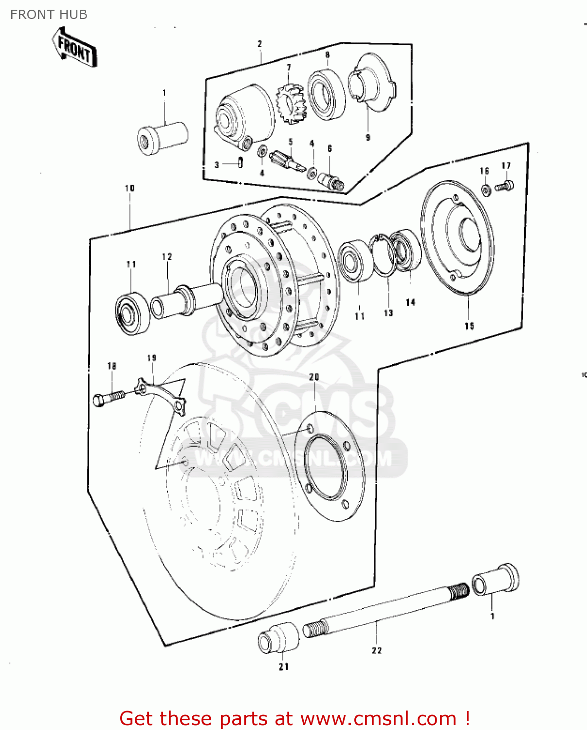 FRONT HUB KZ750B3 1978 USA CANADA / MPH KPH