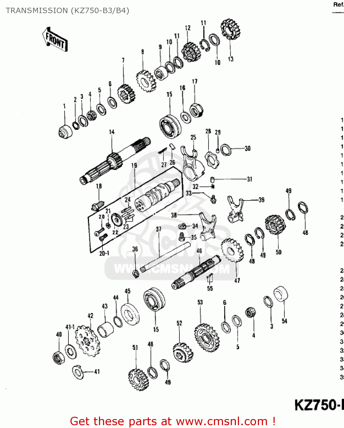 TRANSMISSION (KZ750-B3/B4) KZ750B3 1978 USA CANADA / MPH KPH