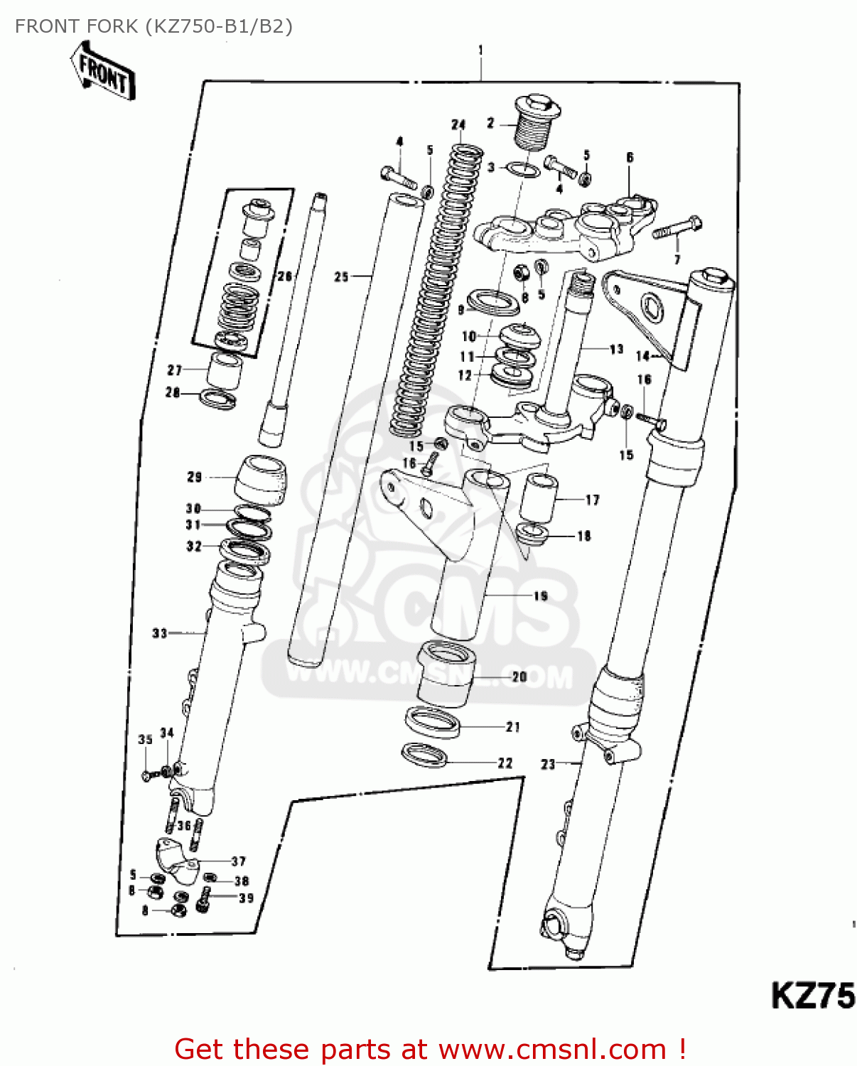 FRONT FORK (KZ750-B1/B2) KZ750B3 1978 USA CANADA / MPH KPH
