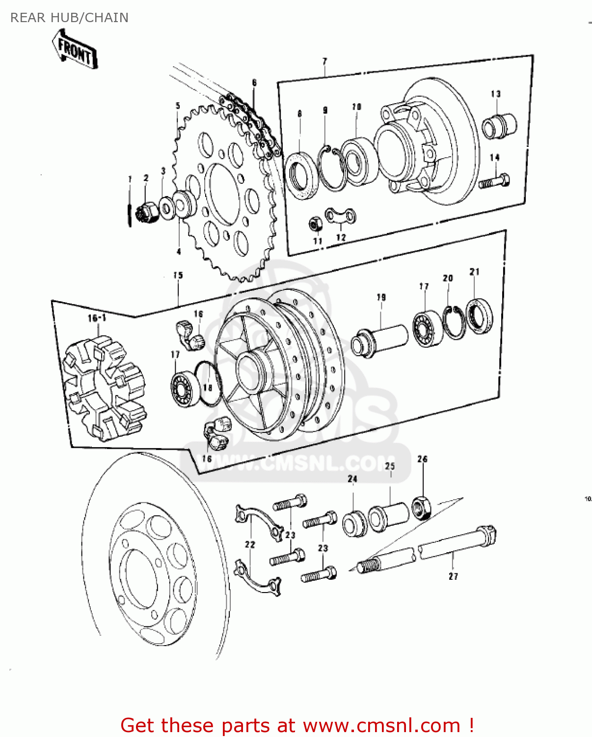 REAR HUB/CHAIN KZ750B4 1979 USA CANADA / MPH KPH