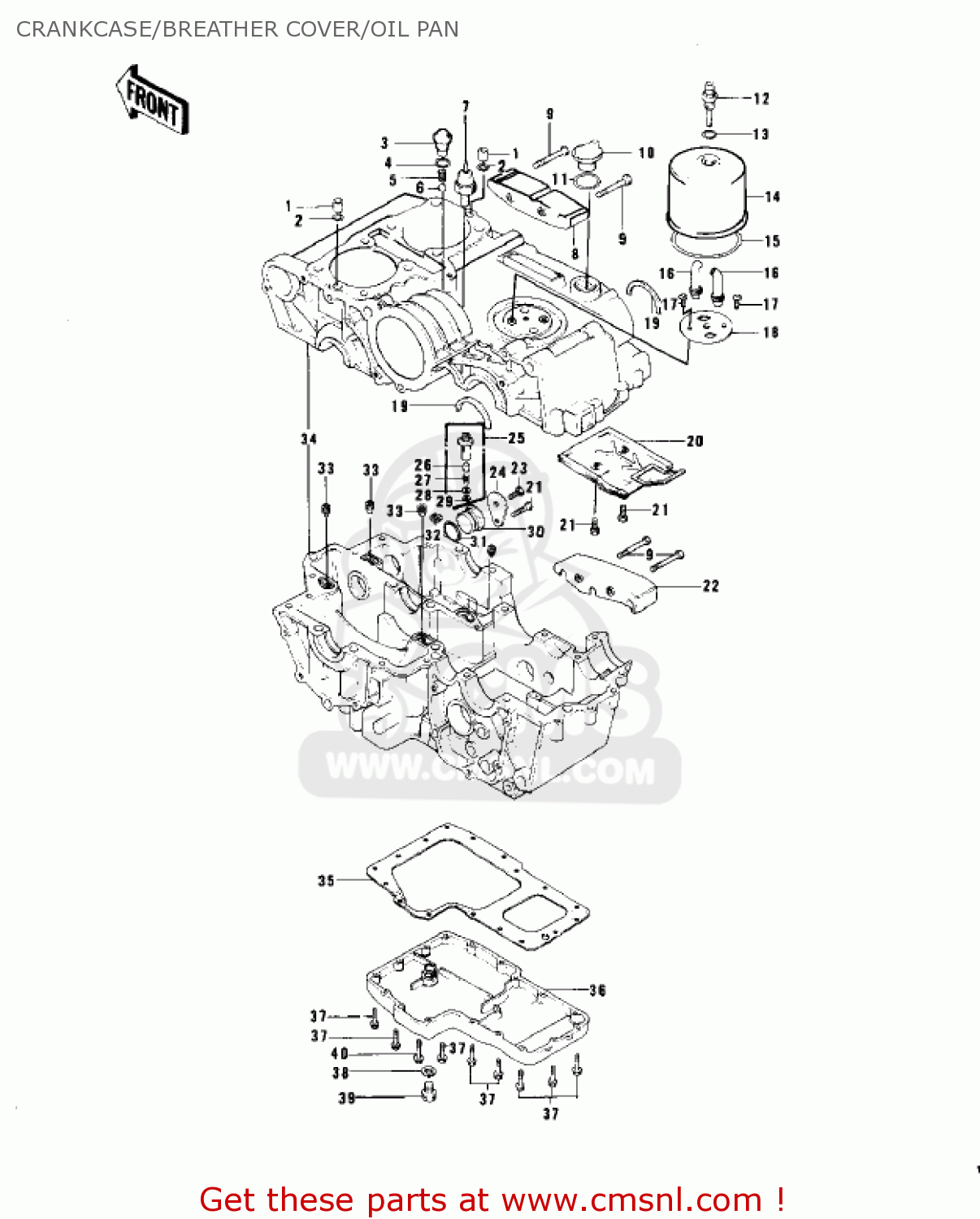 CRANKCASE/BREATHER COVER/OIL PAN KZ750B4 1979 USA CANADA / MPH KPH