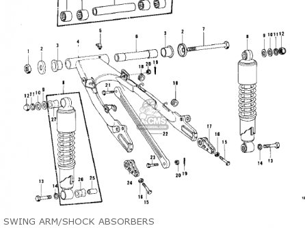 SWING ARM/SHOCK ABSORBERS - KZ750B4 1979 USA CANADA / MPH KPH